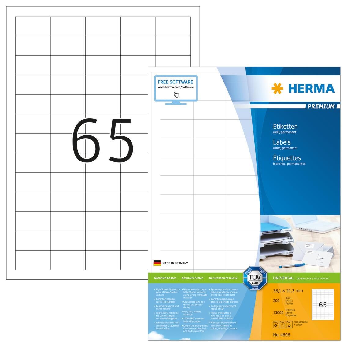 HERMA Universaletiketten 4606 38,1 x 21,2 mm weiß von HERMA