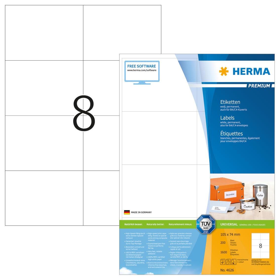 HERMA Universaletiketten 4626 105,0 x 74,0 mm weiß von HERMA