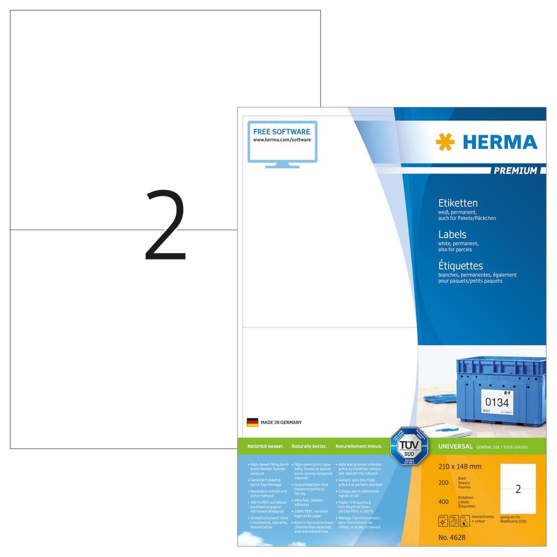 HERMA Universaletiketten 4628 210,0 x 148,0 mm weiß von HERMA