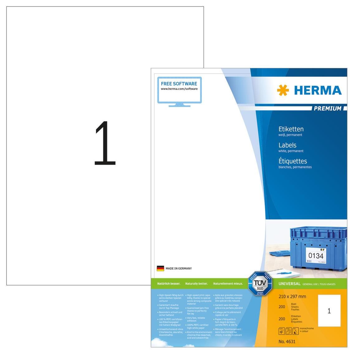 HERMA Universaletiketten 4631 210,0 x 297,0 mm weiß von HERMA