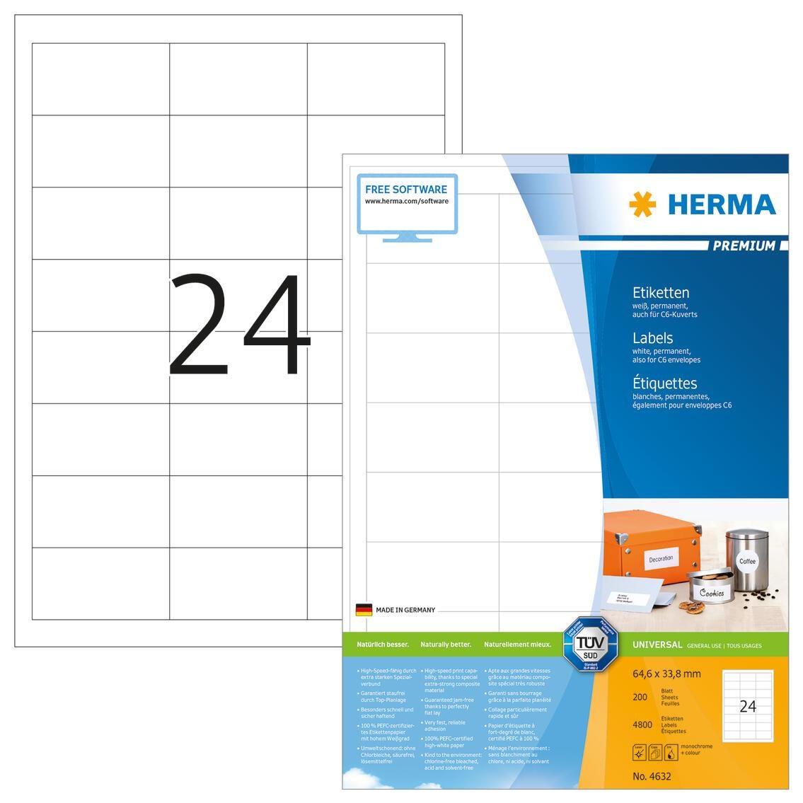 HERMA Etiketten 4632 weiß 64,6 x 33,8 mm HERMA Etiketten 4632 weiß 64,6 x 33,8 mm von HERMA