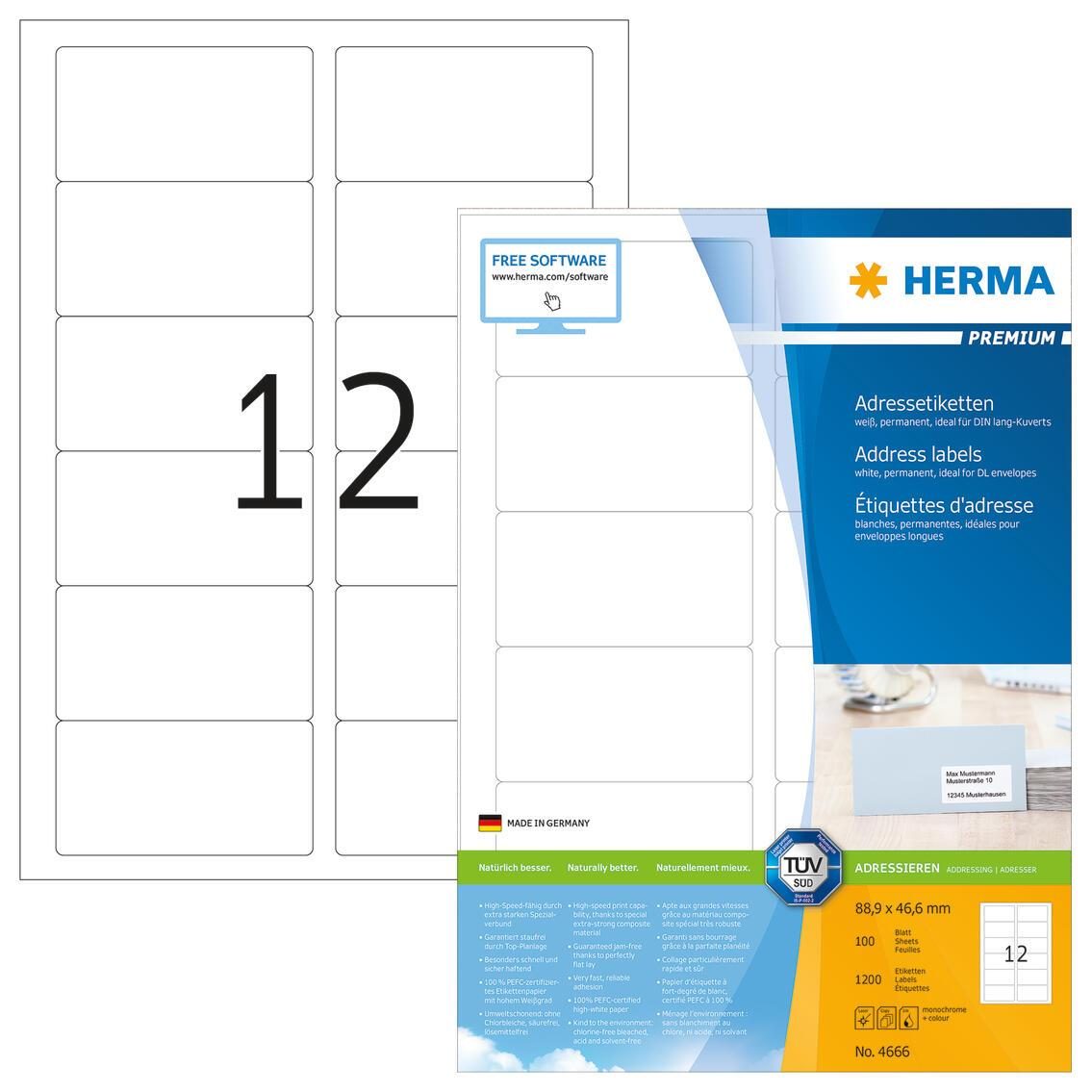 HERMA Universaletiketten 4666 88,9 x 46,6 mm weiß von HERMA