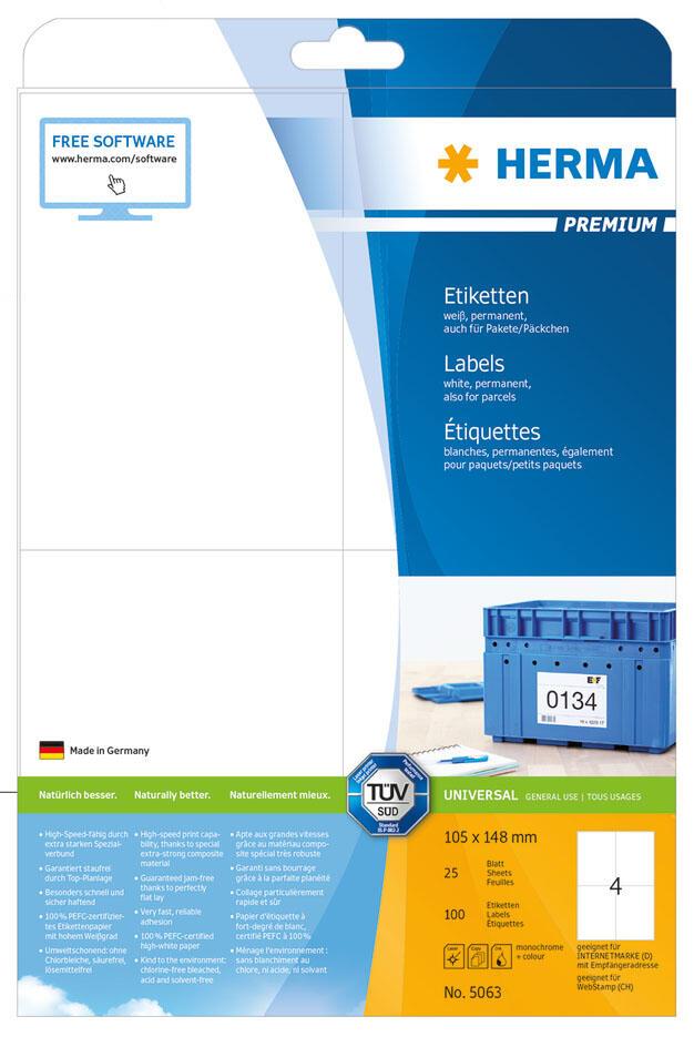 HERMA Universaletiketten 5063 105,0 x 148,0 mm weiß von HERMA