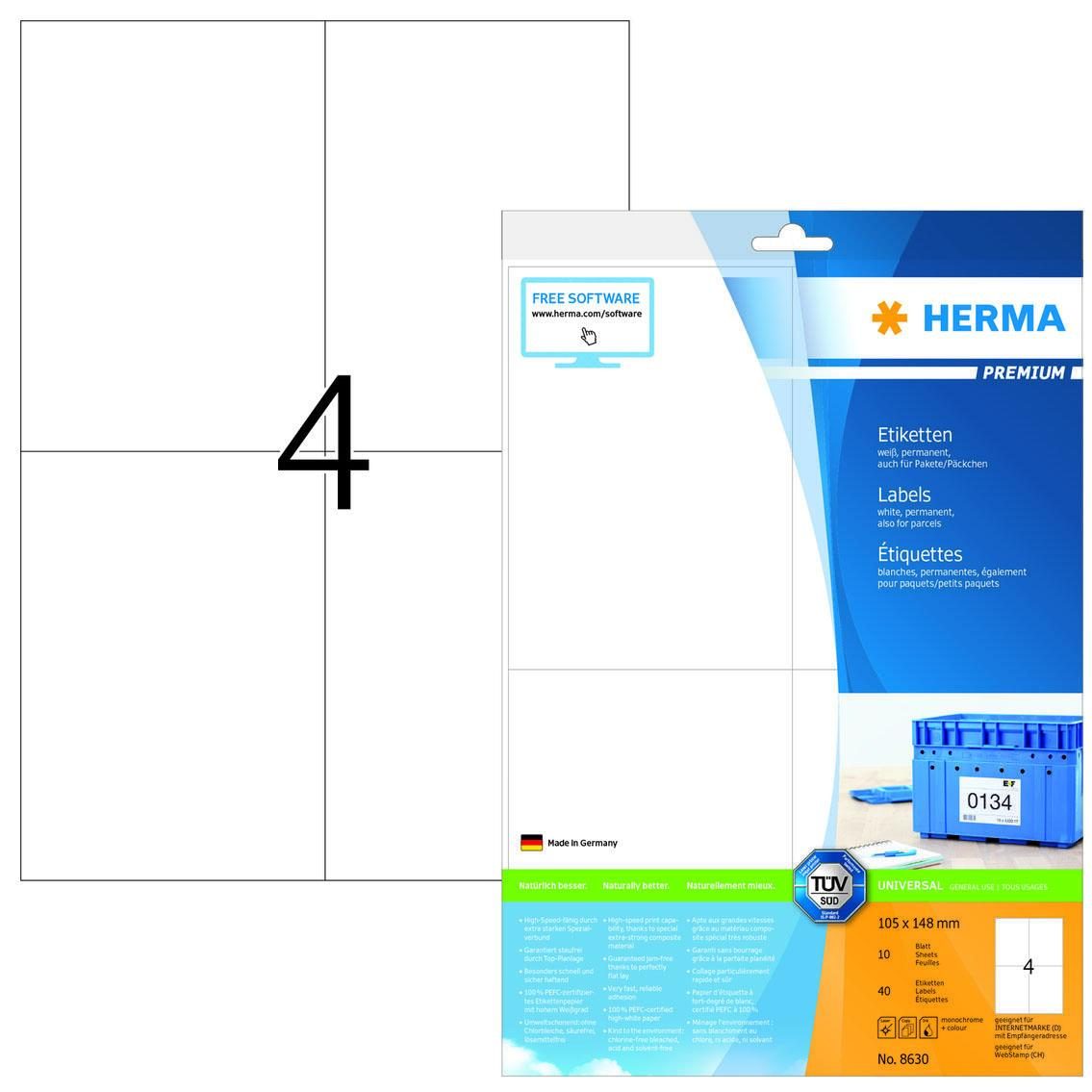 HERMA Etiketten 8630 weiß 105,0 x 148,0 mm HERMA Etiketten 8630 weiß 105,0 x 148,0 mm von HERMA