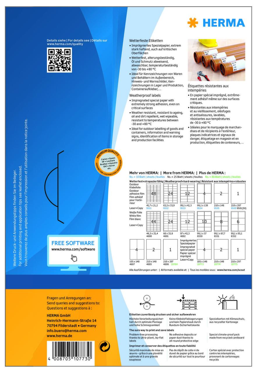 HERMA Wetterfeste Etiketten 10773 105,0 x 148,0 mm weiß von HERMA