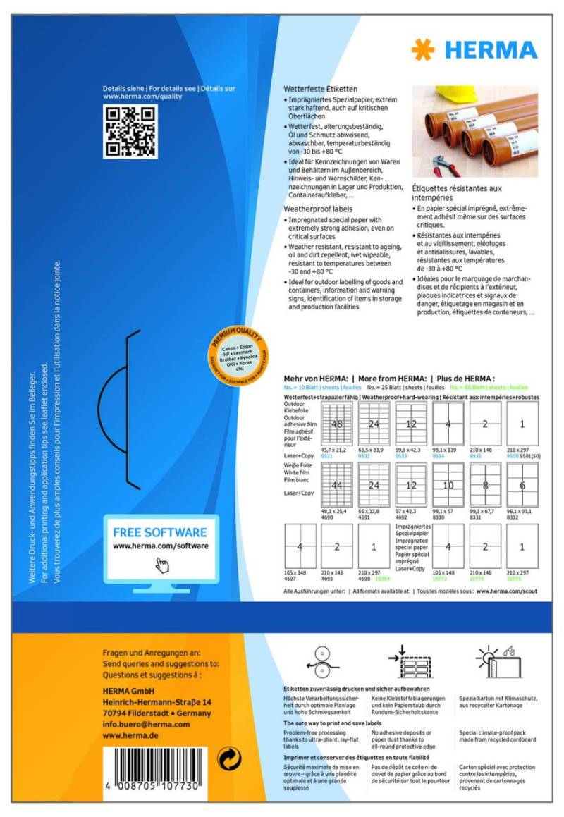HERMA wetterfeste Etiketten 10773 weiß 105,0 x 148,0 mm von HERMA
