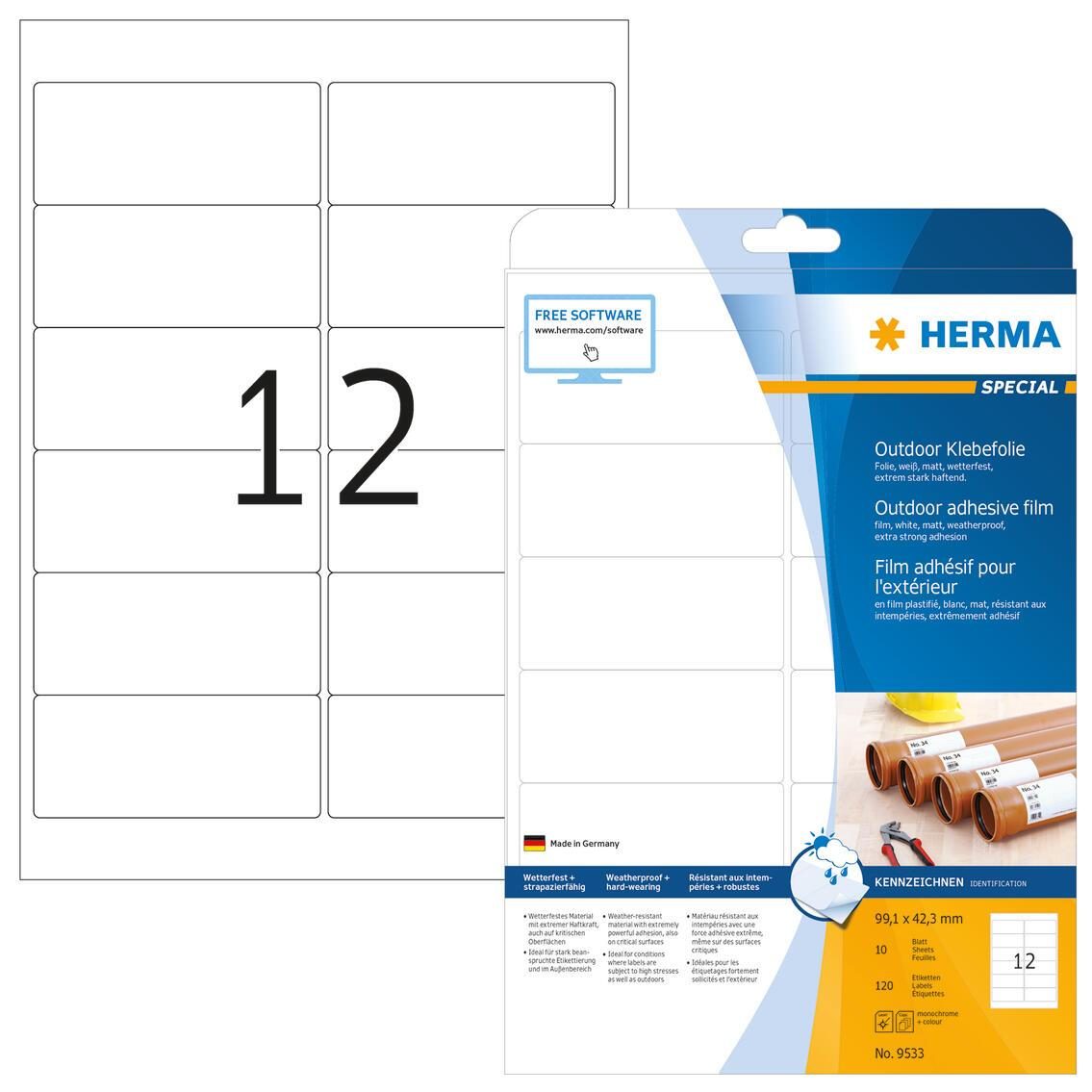 HERMA Folien-Kraftklebe-Etiketten 99,1 x 42,3 mm HERMA Folien-Kraftklebe-Etiketten 99,1 x 42,3 mm von HERMA
