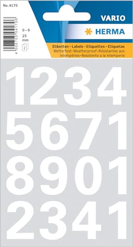 Herma 4170 Zahlen, 25mm, 0-9, wetterfest, Folie weiß, 1 Blatt von HERMA