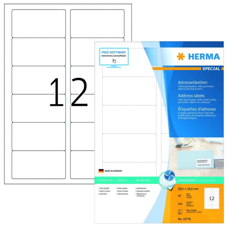 HERMA Adressetiketten 10776 weiß 88,9 x 46,6 mm von HERMA