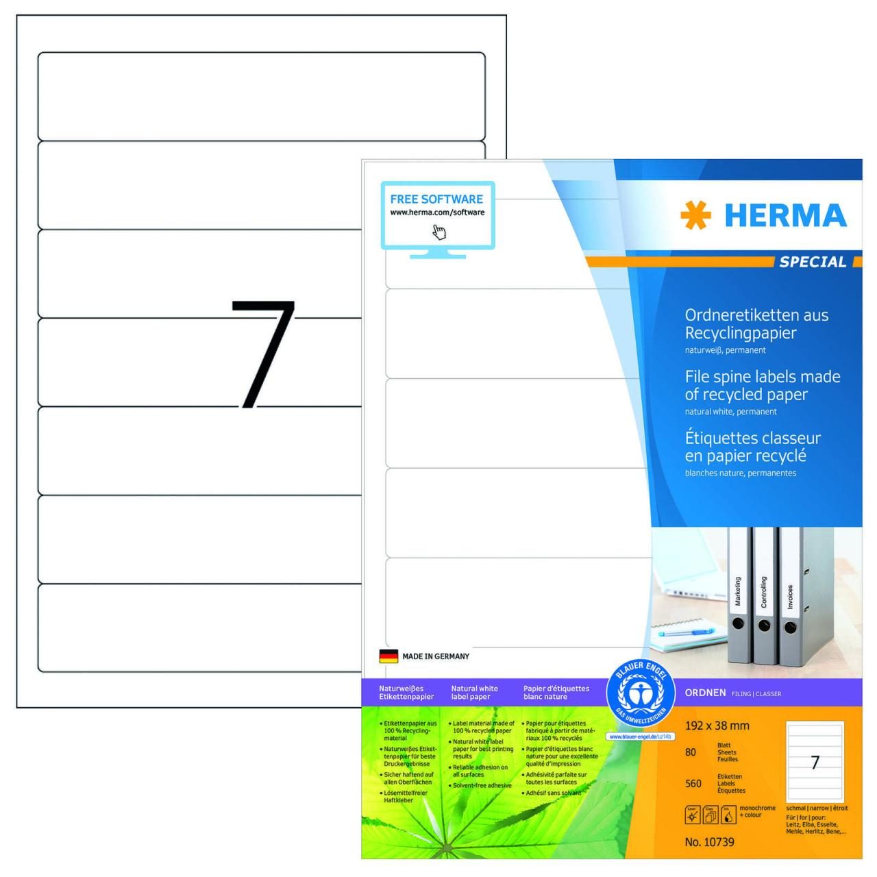 HERMA Ordneretiketten 38,0 x 192,0 mm weiß HERMA Ordneretiketten 38,0 x 192,0 mm weiß von HERMA