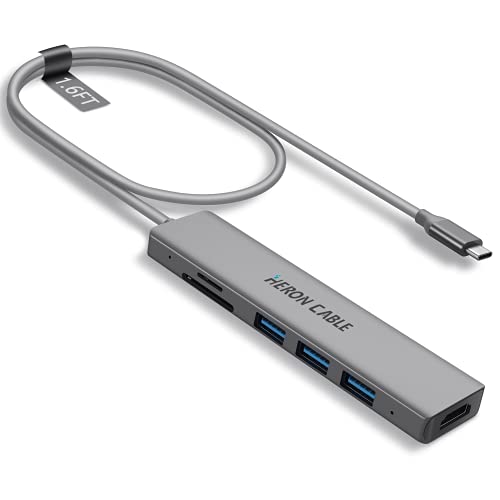 USB-C-Hub, Multiport-Adapter, USB-C-Dongle 6-in-1-USB-C-Hub auf 4K-HDMI, USB 3.0, SD/TF-Kartenleser mit extra langem 4.5 m Kabel für MacBook Pro/Air, iPad Air 2020, iMac und andere USB-C-Laptops von HERON CABLE