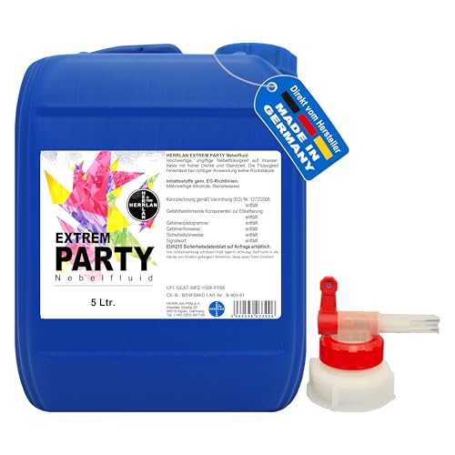 EXTREM PARTY Nebelfluid 5 Liter inkl. 1 x AGH - wasserbasierte Nebelflüssigkeit mit extrem hoher Dichte und Standzeit - HERRLAN-Qualität - Made in Germany von HERRLAN PSM