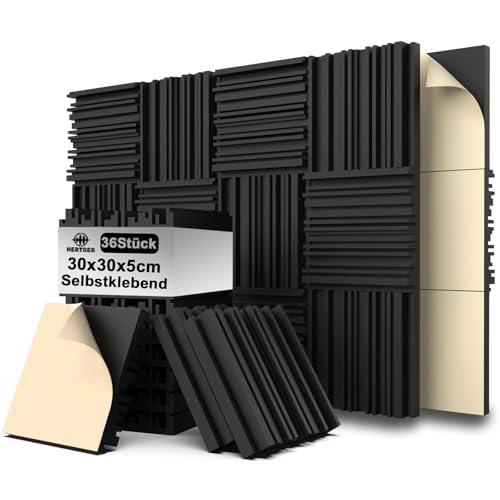 HERTBER 36 Stück Akustikpaneele, Selbstklebend Wandpaneele, Schwarz Gerillte Akustikschaumstoff 12 x 12 x 2 Zoll, Akustikplatten Hohe Dichte Schalldämmung Selbstklebend für gaming zimmer und büro HERTBER 36 Stück Akustikpaneele, Selbstklebend Wandpaneele, Schwarz Gerillte Akustikschaumstoff 12 x 12 x 2 Zoll, Akustikplatten Hohe Dichte Schalldämmung Selbstklebend für gaming zimmer und büro von HERTBER