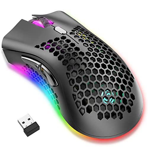 HETOETF Kabellose Gaming-Maus, leichtes Wabendesign, wiederaufladbare RGB-Hintergrundbeleuchtung, Computer-Maus mit USB-Empfänger, einstellbare DPI, 2,4 GHz kabellose Maus für PC/Mac/Laptop von HETOETF