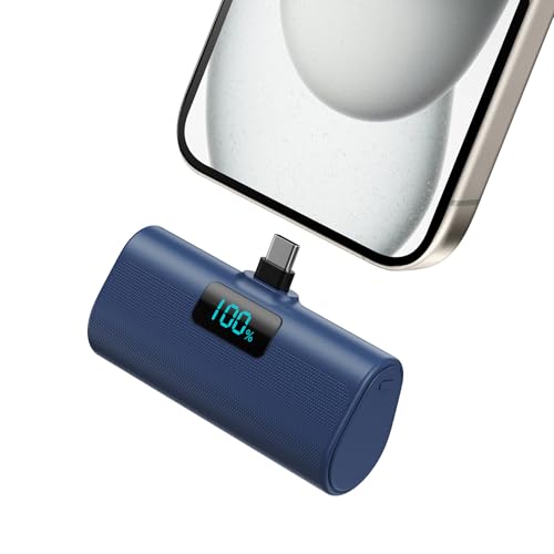 Mini Powerbank 5200mAh, Klein Power Bank USB C PD Externer Akku, Compact LCD Digitalanzeige Akkupack Kompatibel mit iPhone 15/16, Samsung S23/24 Serie, Note20/10 Serie, Huawei, iPad Pro/Air-Blau von HETP