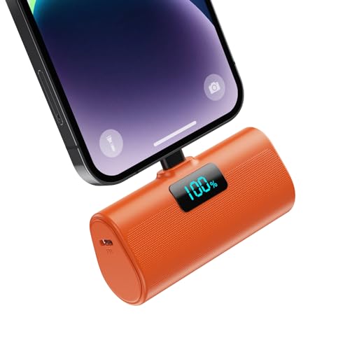 Mini Powerbank 5200mAh für iPhone,Klein Power Bank 20W PD 4.0A Schnellladefunktion Externer Akku, Compact LCD Digitalanzeige Akkupack Kompatibel mit iPhone 14/14/Pro Max/13/12/11/XR/XS/8/7/6s-Orange von HETP