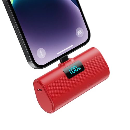 Mini Powerbank 5200mAh für iPhone, Klein Power Bank 20W PD 4.0A Schnellladefunktion Externer Akku, Compact LCD Digitalanzeige Akkupack Kompatibel mit iPhone 14/14/Pro Max/13/12/11/XR/XS/8/7/6plus-Rot von HETP
