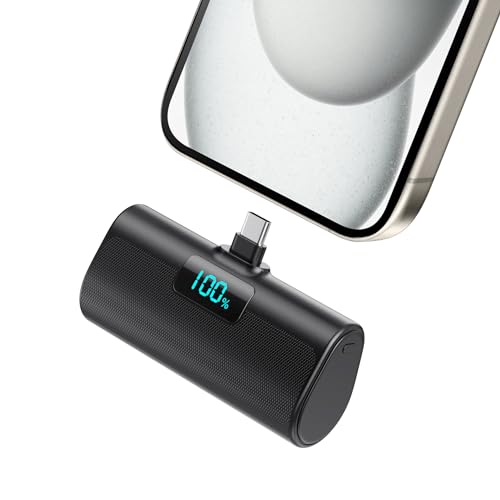 Mini Powerbank 5200mAh, Klein Power Bank USB C PD Externer Akku, Compact LCD Digitalanzeige Akkupack Kompatibel mit iPhone 16/15, Samsung S22/23 Serie, Note20/10 Serie, Huawei, iPad Pro/Air-Schwarz von HETP