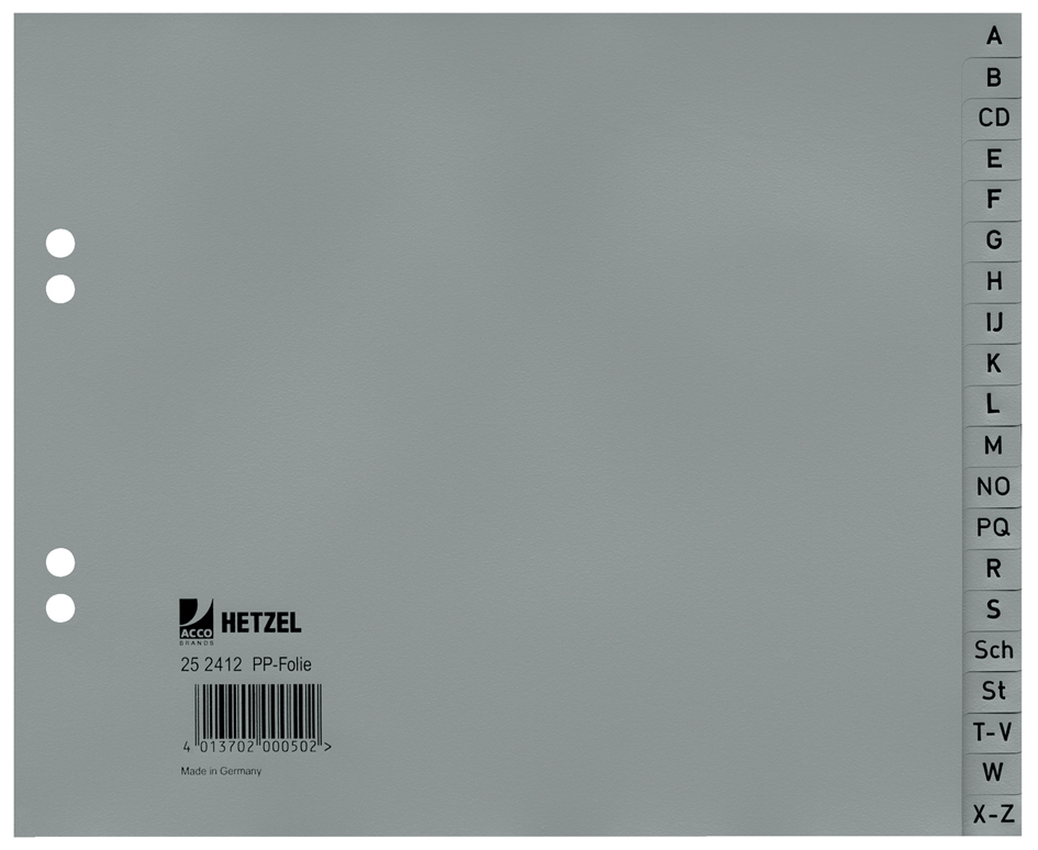 HETZEL Kunststoff-Register, A-Z, A4 halbe Höhe, 20-teilig von HETZEL