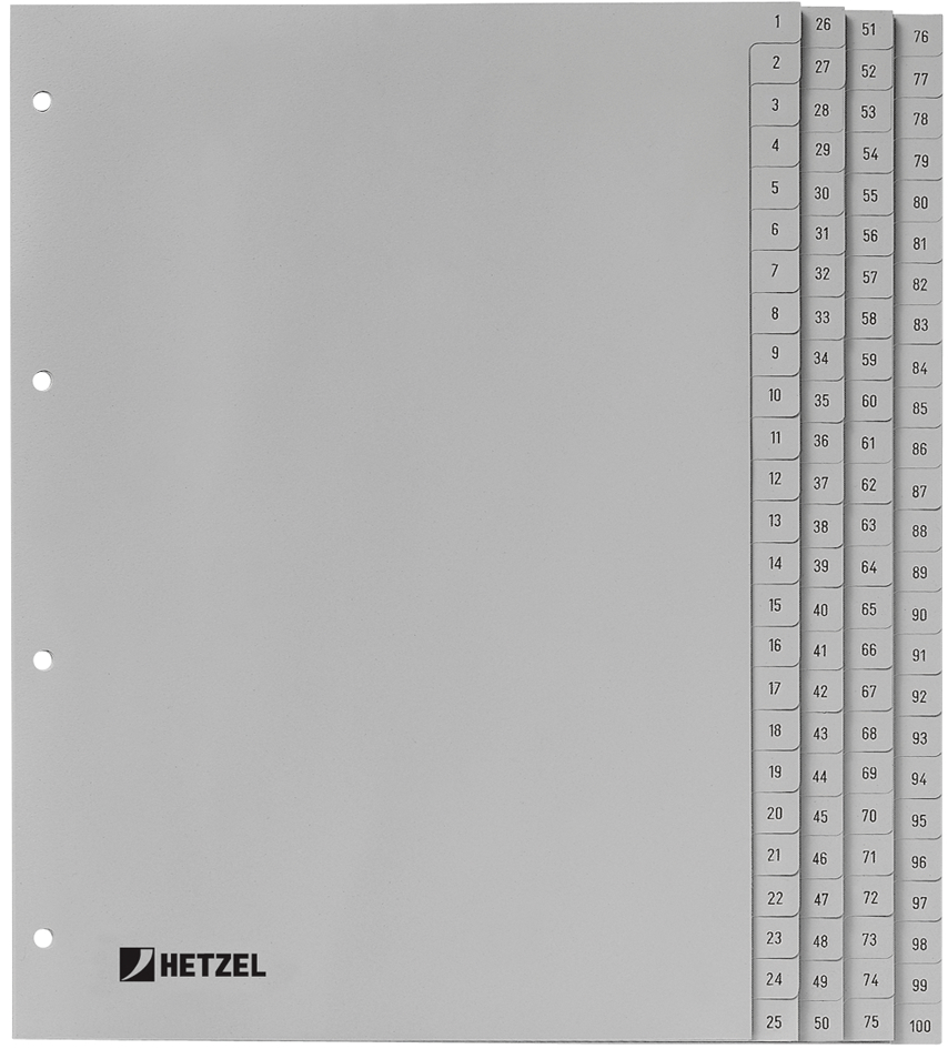 HETZEL Kunststoff-Register, Zahlen, A4, 1-100, PP, grau von HETZEL