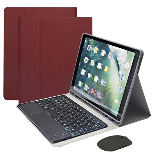 HEUCYL Touchpad Keyboard Case for iPad Pro 12,9 Zoll 2017/2015 (Alt, 2 und 1 Generation), Abnehmbare Kabellose Bluetooth Tastatur Mit 7 Farben Hintergrundbeleuchtung Stifthalter Und Maus,Rot von HEUCYL