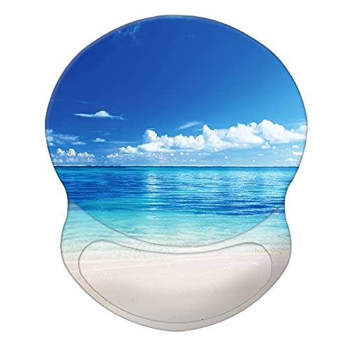 HEVITDA Mauspad, ergonomisches Mauspad mit Handgelenkstütze, Schmerzlinderung, Komfort-Handgelenkauflage mit rutschfester PU-Basis für Gaming, Zuhause, Büro und Reisen, Sommer, Strand von HEVITDA