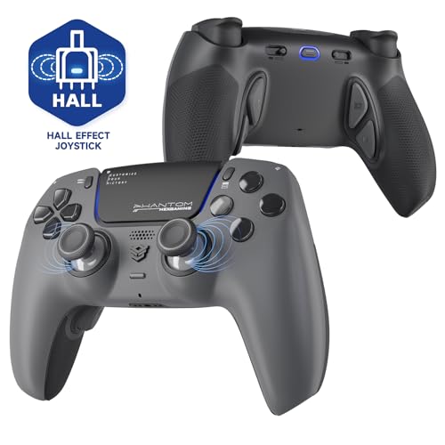 HEXGAMING PHANTOM Pro Wireless Gaming Controller für ps5/PC/Mobile, Upgrade Remap Paddles & Instant Triggers & 8 Swap Joysticks, Elite Gamepad mit Hall-Effekt Stick Modul Edition-Grau von HEXGAMING