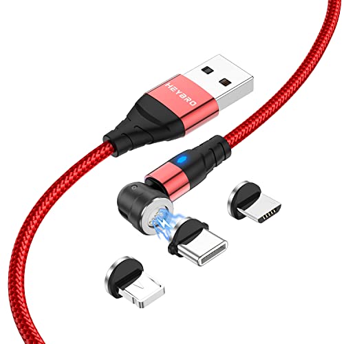 3 in 1 Magnetisch Ladekabel, 2m Nylon Magnet USB Kabel Magnetic Datenkabel Fast Charge Sync Schnellladekabel für Micro USB/Type C/Tablets/Phone/Samsung/Huawei/Honor/Sony/Kindle von HEYBRO