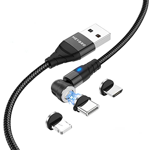 HEYBRO 3 in 1 Magnetisch Ladekabel, Nylon Magnet USB Kabel Magnetic Datenkabel Fast Charge Sync Schnellladekabel für Micro USB/Type C/Tablets/Phone/Samsung/Huawei/Honor/Sony/Kindle von HEYBRO
