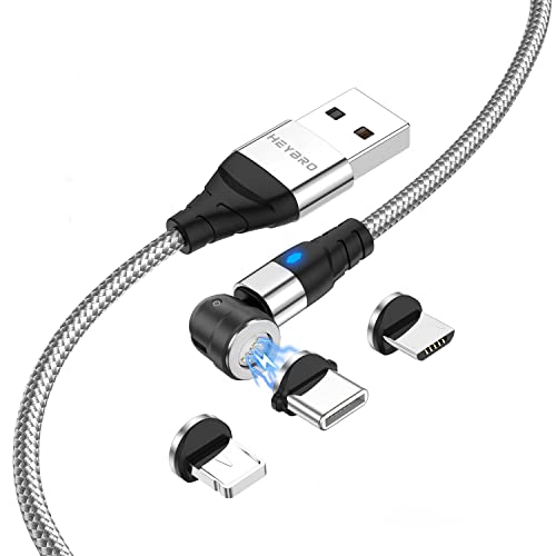 HEYBRO Magnetisches USB Kabel, 3 in 1 Magnet Ladekabel 360°&180°Rotierendes USB Kabel Nylon Geflochtenes USB LadeKabel für iProdukt/Micro USB/Type C/Samsung/Huawei/Mehr von HEYBRO