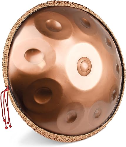 HEYQK Gold Harmonic Handpan Drum in D-Moll 10 Noten 22 Zoll Stahl Zunge Drum mit weicher Hand Pan Bag, Harmonic Percussion für Klangheilung, persönliche Meditation, Yoga von HEYQK