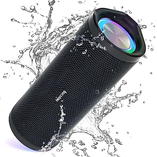 HEYSONG Bluetooth Lautsprecher mit Licht, Musikbox Tragbarer Bluetooth Box mit IPX7 wasserdicht, 360° Stereo Sound, Satter Bass, 40h Akku, Kabelloser Lautsprecher mit TF für Zuhause, Draußen, Garten von HEYSONG