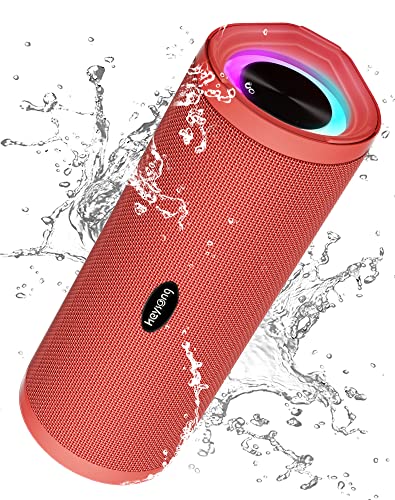 HEYSONG Bluetooth Lautsprecher mit Licht, Musikbox Tragbarer Bluetooth Box mit IPX7 wasserdicht, 360° Stereo Sound, Satter Bass, 40h Akku, Kabelloser Speaker mit TF für Zuhause,Draußen,Garten-Mohnrot von HEYSONG