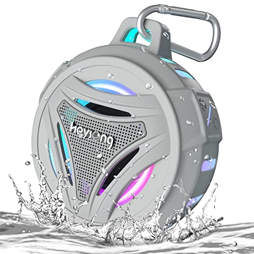 HEYSONG Tragbarer Bluetooth-Lautsprecher, IPX7 Wasserdicht Dusche Musikbox mit Licht, Dualen Bass-Treibern, 36h Akku, Freisprechfunktion für Phone, Draußen, Sturzfest, Geschenke für Männer- Grau von HEYSONG