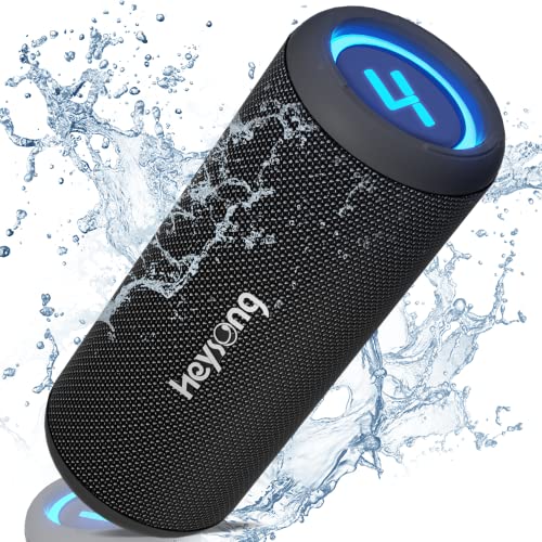 HEYSONG Tragbarer Bluetooth-Lautsprecher, kabellos, wasserdicht, RGB-LED-Licht, True Wireless Stereo, kraftvoller Bass mit HiFi-Sound, Lautsprecher mit Micro-SD, USB-Stick, 3,5 mm Klinke, Ladevorgang von HEYSONG