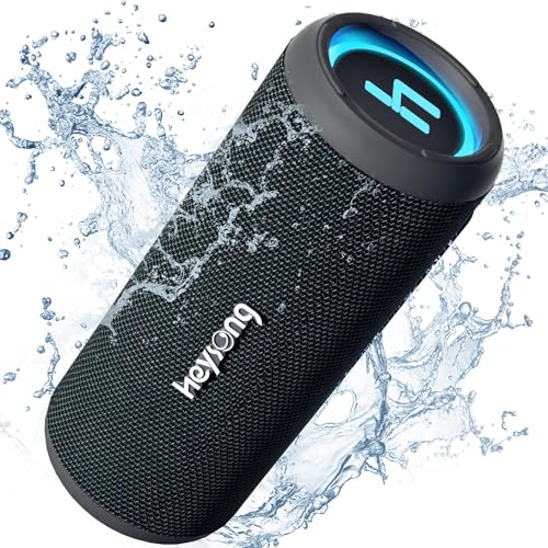 HEYSONG Tragbarer Bluetooth-Lautsprecher, kabellos, wasserdicht, RGB-LED-Licht, True Wireless Stereo, kraftvoller Bass mit HiFi-Sound, Lautsprecher mit Micro-SD, USB-Stick, 3,5 mm Klinke, Ladevorgang von HEYSONG