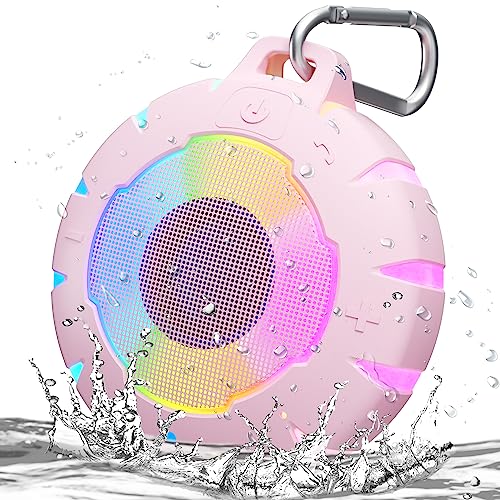 HEYSONG Wasserdichter Bluetooth-Lautsprecher, IPX7 Kleiner Duschlautsprecher mit HD-Sound, LED-Licht, schwimmend, leichte tragbare Lautsprecher für Reisen, Pool, Kajak, Geschenke für Frauen von HEYSONG