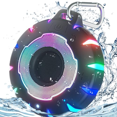 HEYSONG Wasserdichter Bluetooth-Lautsprecher, IPX7 Kleiner Duschlautsprecher mit HD-Sound, LED-Licht, schwimmend, leichte tragbare Lautsprecher für Reisen, Pool, Strand, Radfahren, Kajak von HEYSONG