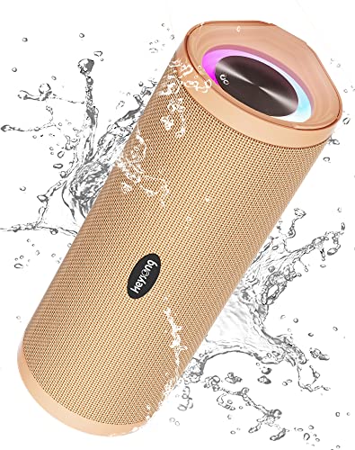 Heysong Bluetooth Lautsprecher mit Licht, Musikbox Tragbarer Bluetooth Box mit IPX7 Wasserdicht, 360° Stereo Sound,Satter Bass,40h Akku,Kabelloser Lautsprecher mit TF für Zuhause,Garten-Helles Apricot von HEYSONG