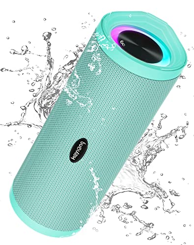 Heysong Bluetooth Lautsprecher mit Licht, Musikbox Tragbarer Bluetooth Box mit IPX7 wasserdicht, 360° Stereo Sound, Satter Bass, 40h Akku, Kabelloser Speaker mit TF für Zuhause,Draußen,Garten-Mintgrün von HEYSONG