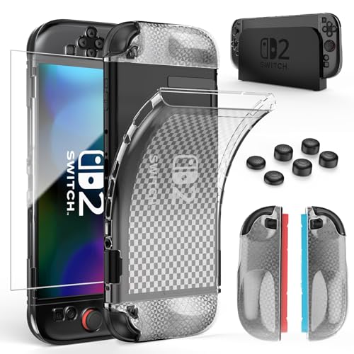 HEYSTOP Hülle für Nintendo Switch 2, Transparente Weiche Dockable TPU-Schutzhülle für den Nintendo Switch 2 Griff mit Displayschutz Aus Gehärtetem Glas und Sechs Daumenkappen HEYSTOP Hülle für Nintendo Switch 2, Transparente Weiche Dockable TPU-Schutzhülle für den Nintendo Switch 2 Griff mit Displayschutz Aus Gehärtetem Glas und Sechs Daumenkappen von HEYSTOP