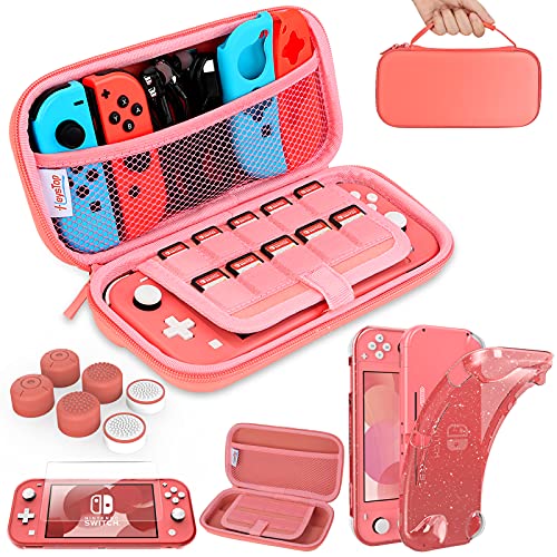 HEYSTOP Tasche für Nintendo Switch Lite,Kristall TPU Hülle für Nintendo Switch Lite Zubehör,Switch Lite Case mit Displayschutzfolie und Daumenkappen für Nintendo Switch Lite Konsole,Rosa von HEYSTOP