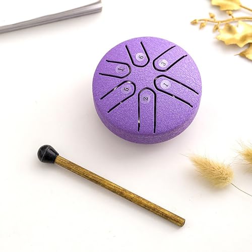 HEZHU Steel Tongue Drum 3 Zoll Stahlzungen 6 Töne Zungentrommel Scheibentrommel Stahl Zunge Steel Pan Töne Schlaginstrument Hand Pan mit Schlägeln Meditation Yoga Klangheilung (purple) von HEZHU