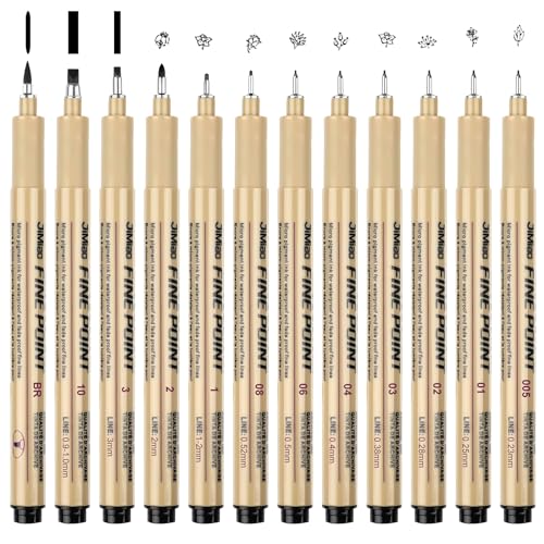 HFDONGL 12 Stück Fineliner Schwarz Fineliner Set Filzstifte Schwarz Zeichenstifte Professionell Set für Illustrationen Skizzieren Technisches Zeichnen von HFDONGL