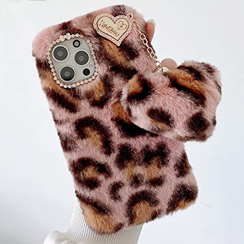 HFICY Girly Cute Pet Faux Fluffy Fur Phone Case Compatible for Samsung Galaxy S20 Ultra with 2pcs Glass Screen Protector, Furry Fuzzy Warm Soft Cover (Leopard Quaste) von HFICY
