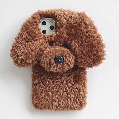 HFICY Girly Cute Pet Kunstfell Handyhülle kompatibel mit Sony Xperia Pro-I mit 2 Glas-Displayschutzfolien, flauschig, warm, weich (brauner Hund) von HFICY