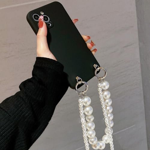 HFICY Girly Designed Schutzhülle mit Perlen, Umhängeband und Handkette, weich, schwarz, schlanke Silikon-Handyhülle (für Xiaomi Redmi A2, ohne 2 Stück Glas-Displayschutzfolie) von HFICY