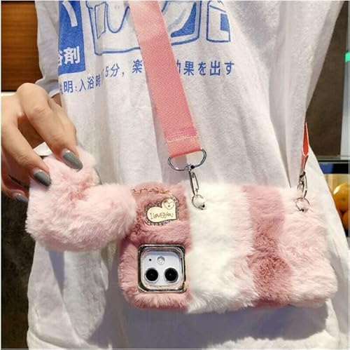 HFICY Girly flauschige Plüsch-Schutzhülle für Motorola mit 2 Displayschutzfolien, glitzerndes Kunstfell, weiche Rückseite, Damen-Handyhülle (für Moto G13/G23, rosa Herz) von HFICY