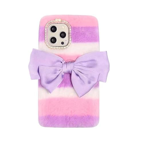 HFICY Schutzhülle für Samsung Galaxy A25 5G, Kunstfell, flauschig, mit 2 Displayschutzfolien, glitzerndes Kunstfell, weich, für Damen, violette Schleife von HFICY
