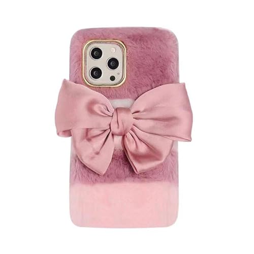 HFICY Schutzhülle für Samsung Galaxy A51 5G, Kunstfell, flauschig, Plüsch, mit 2 Displayschutzfolien, glitzerndes Kunstfell, weich, für Damen, rosa Schleife von HFICY